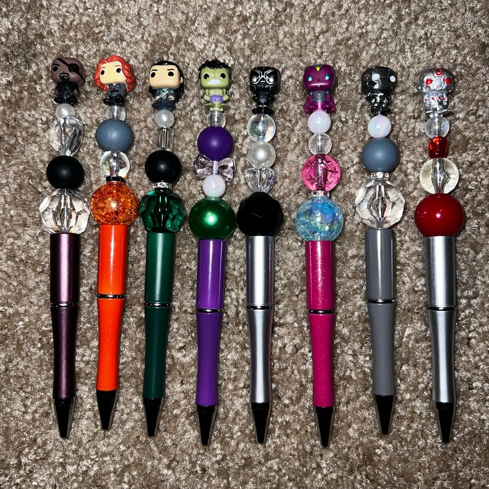 Handmade beaded pens with character topper